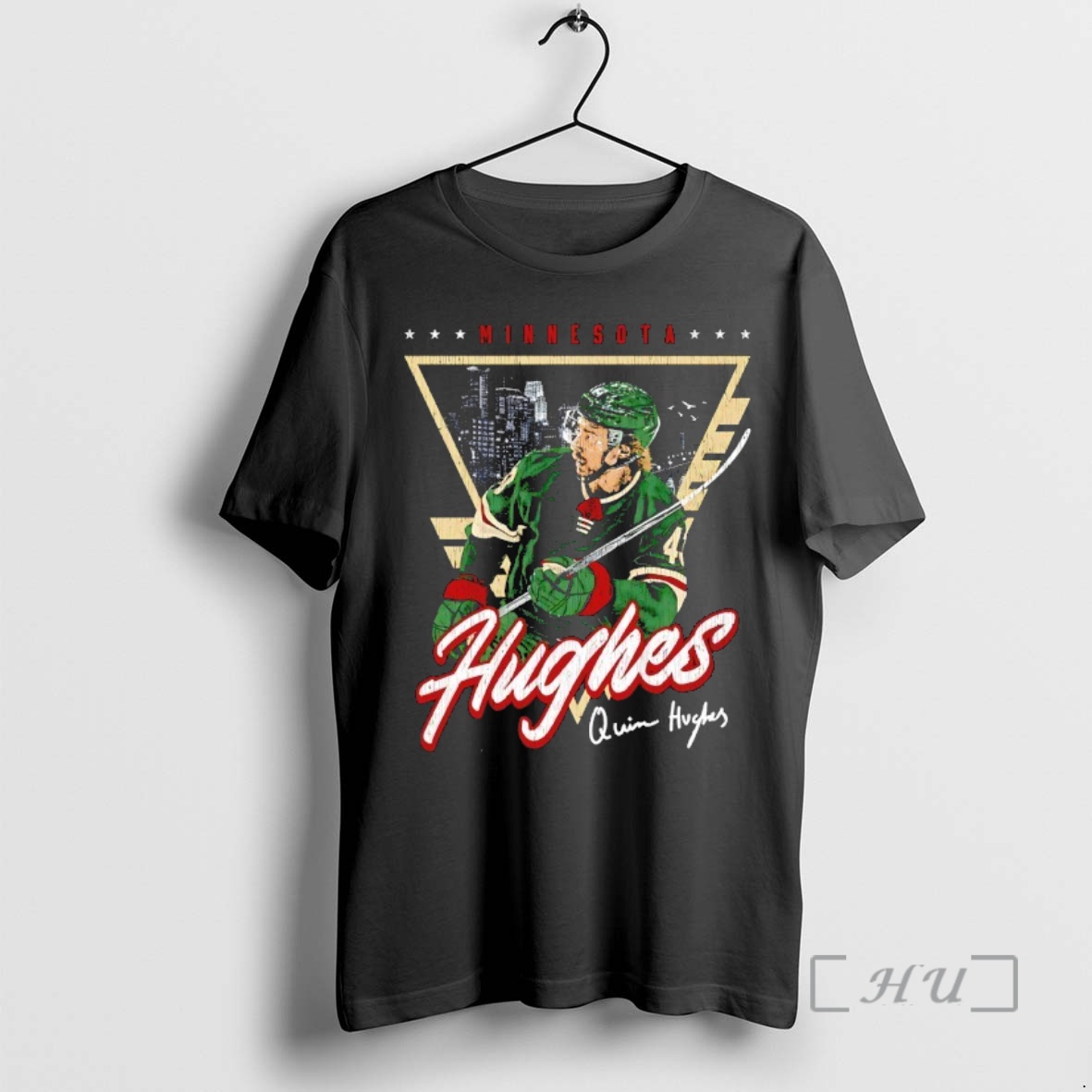 Officials Quinn Hughes Minnesota Wild Hockey Triangle Graphic Premium T Shirts Sweater Hoodie