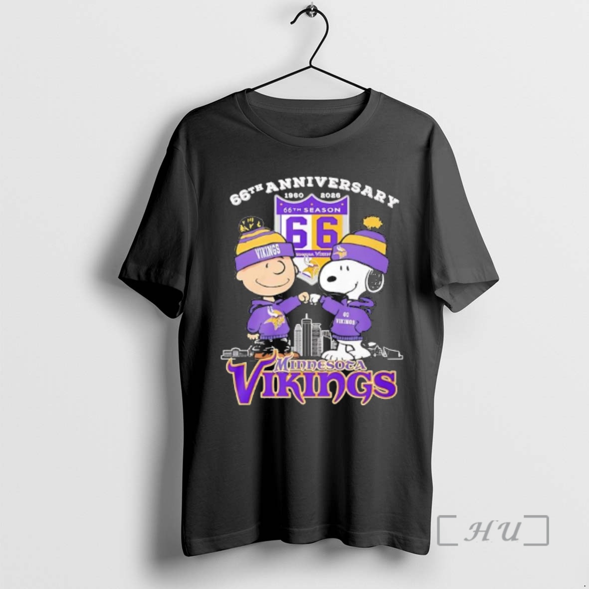 Officials Snoopy And Charlie Brown Minnesota Vikings 66th Anniversary 1960 2026 City Skyline Premium T Shirts Sweater Hoodie