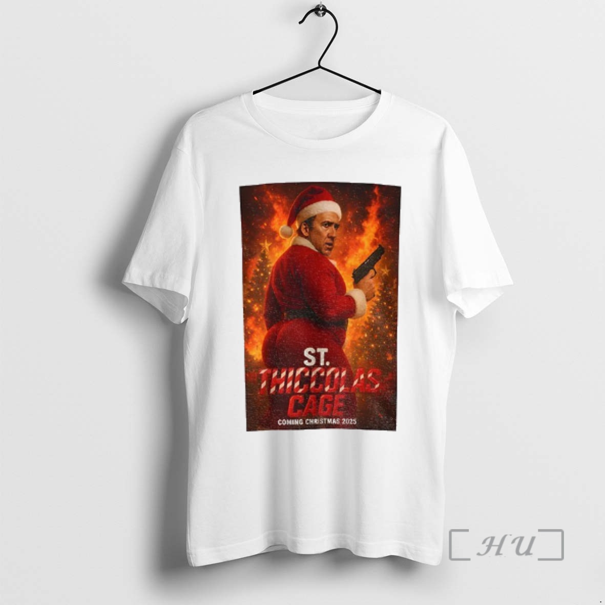 Officials St Thiccolas Cage Coming Christmas 2025 Thiccolas Cage Christmas Meme Premium T Shirts Sweater Hoodie