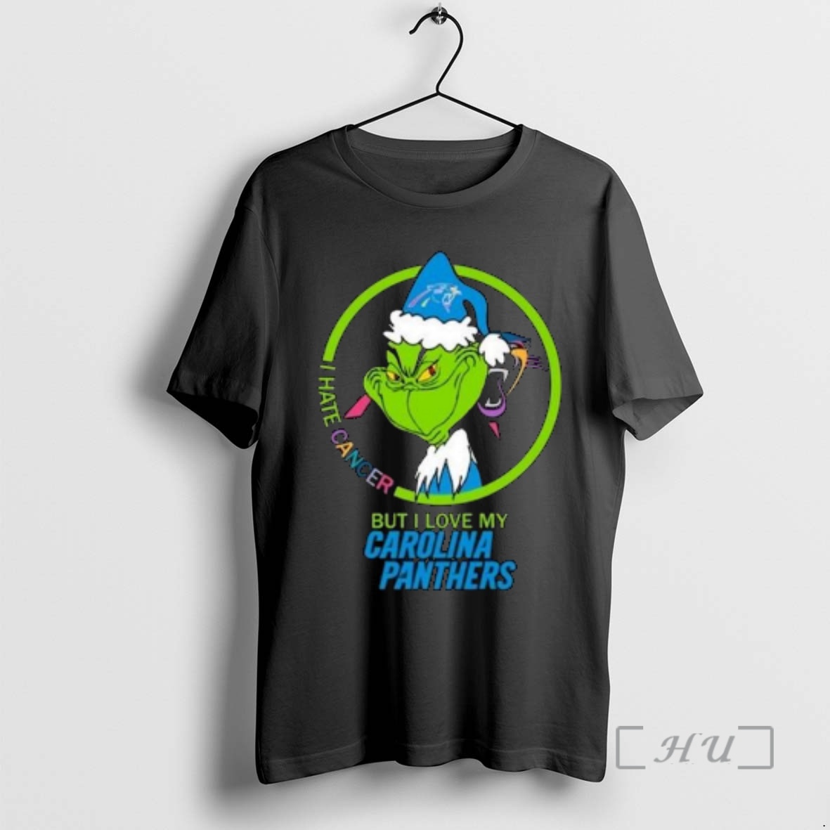 Officials The Grinch I Hate Cancer But I Love My Carolina Panthers Merry Christmas Circle Black Premium T Shirts Sweater Hoodie