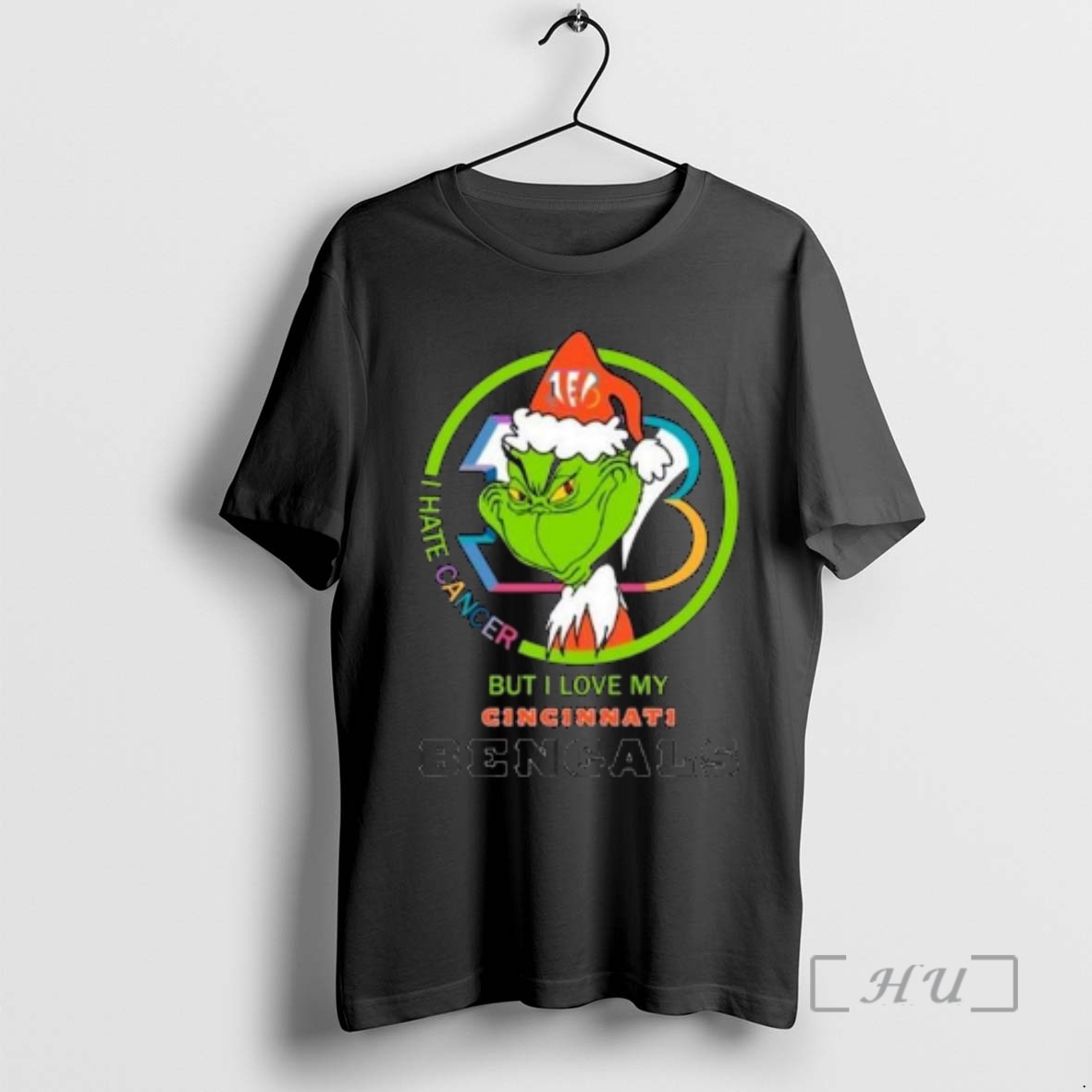 Officials The Grinch I Hate Cancer But I Love My Cincinnati Bengals Merry Christmas Circle Black Premium T Shirts Sweater Hoodie