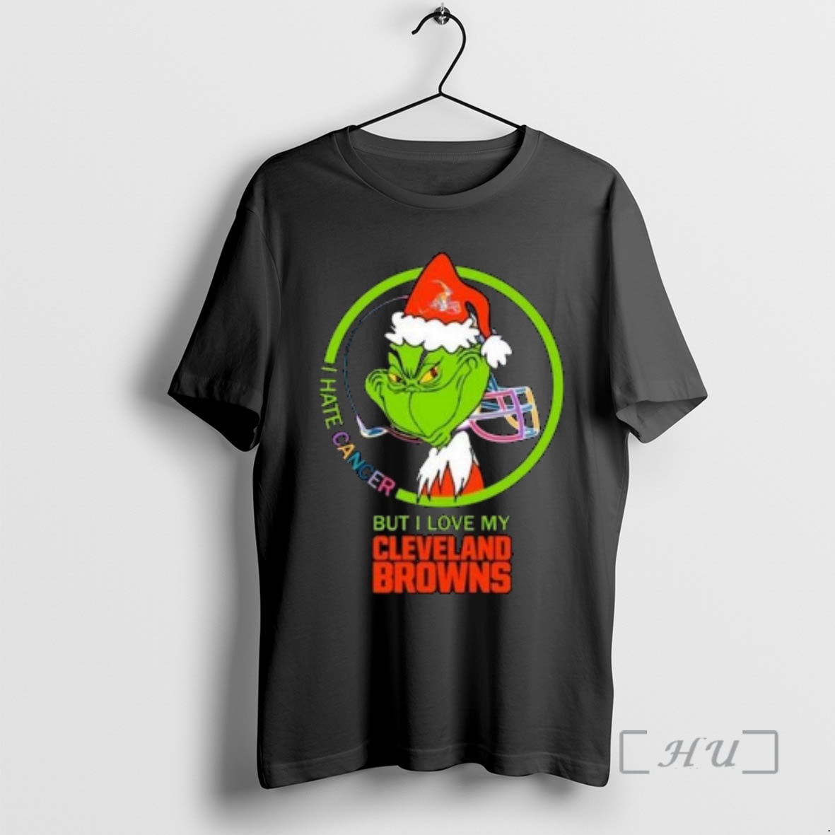 Officials The Grinch I Hate Cancer But I Love My Cleveland Browns Merry Christmas Circle Black Premium T Shirts Sweater Hoodie