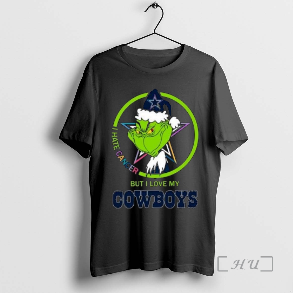 Officials The Grinch I Hate Cancer But I Love My Dallas Cowboys Merry Christmas Circle Black Premium T Shirts Sweater Hoodie