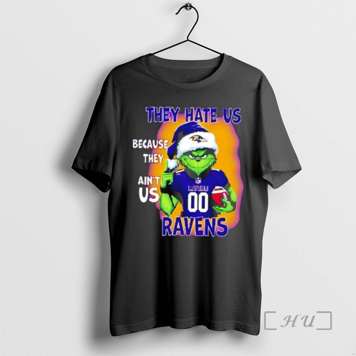 Officials They Hate Us Because They Aint Us Baltimore Ravens Grinch Santa Premium T Shirts Sweater Hoodie