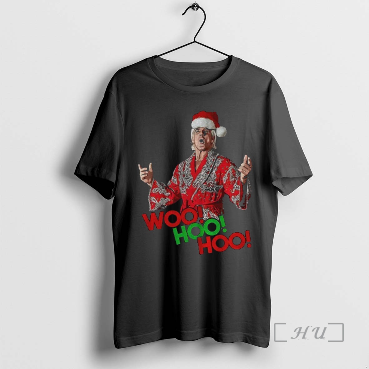 Officials Woo Hoo Hoo Black Christmas Tee With Wrestling Legend Rick Flair In Santa Hat Premium T Shirts Sweater Hoodie