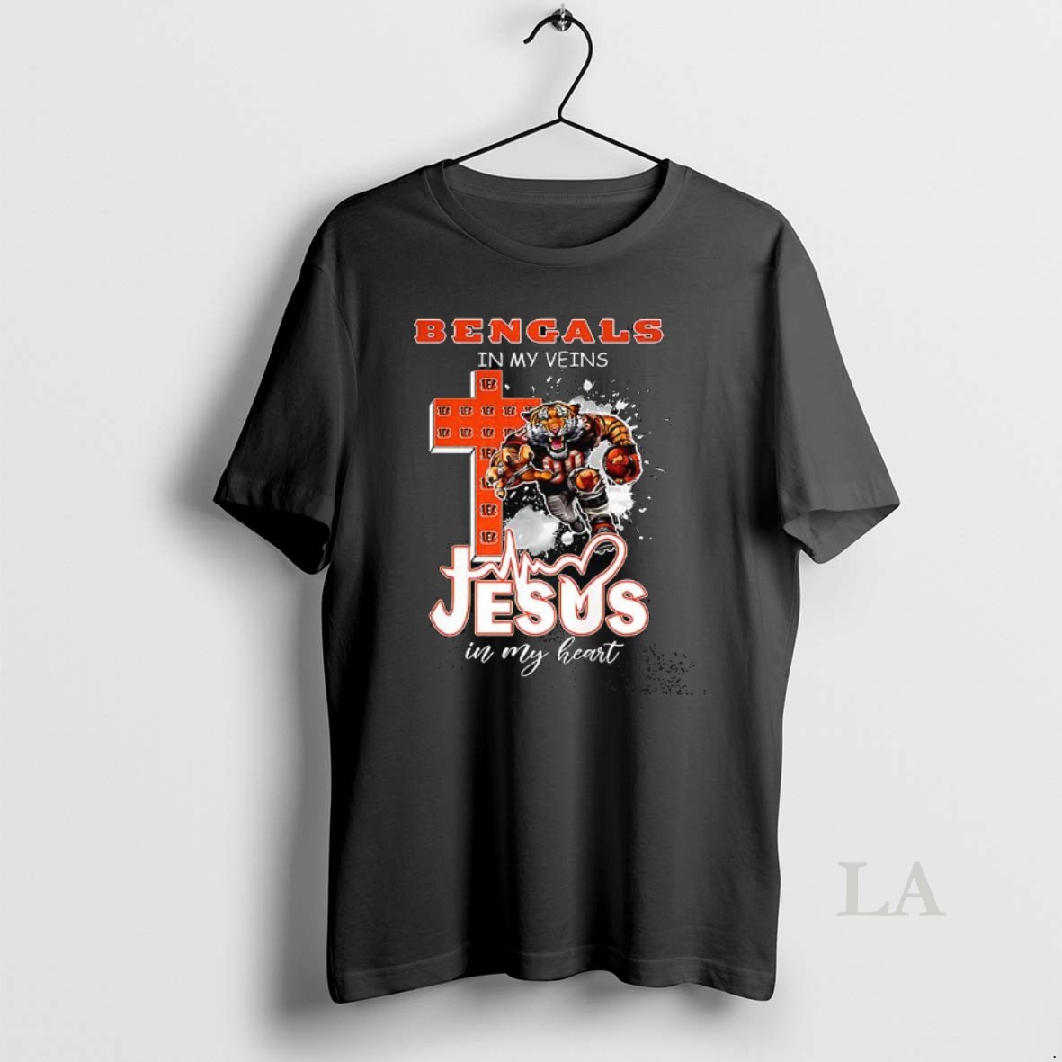 Original Cincinnati Bengals In My Veins Jesus In My Heart Mascot Shirt
