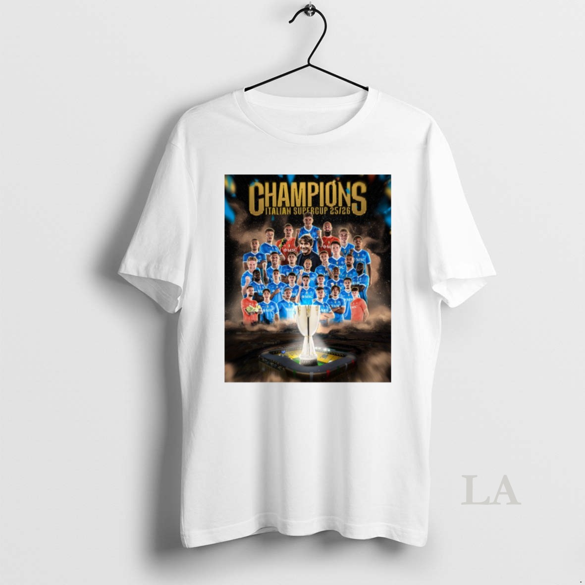 Original Napoli Defeated Bologna Football 2025 26 Italian Super Cup Champions Shirt