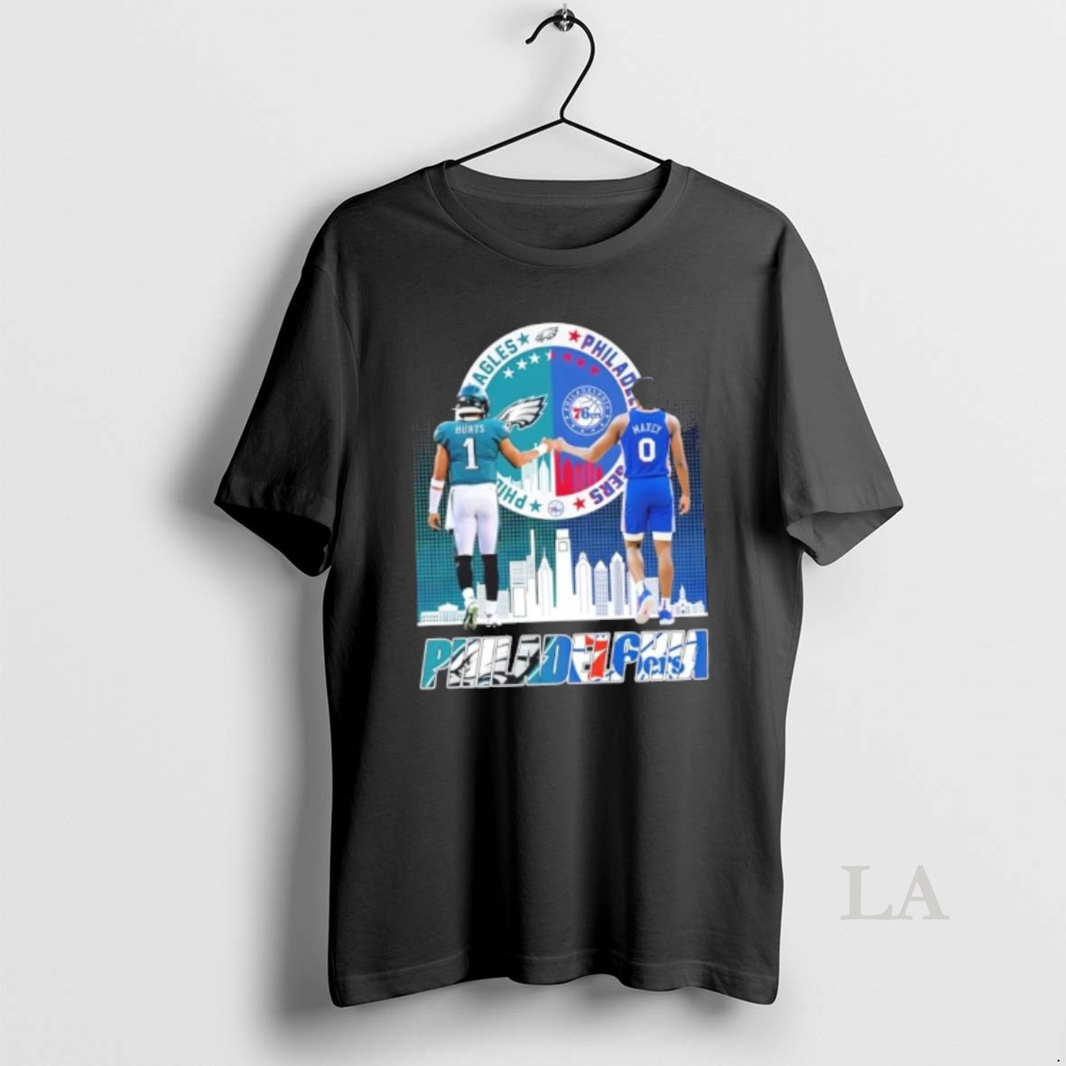 Original Philadelphia City Sports Hurts Eagles X Maxey 76ers Signatures Skyline Shirt