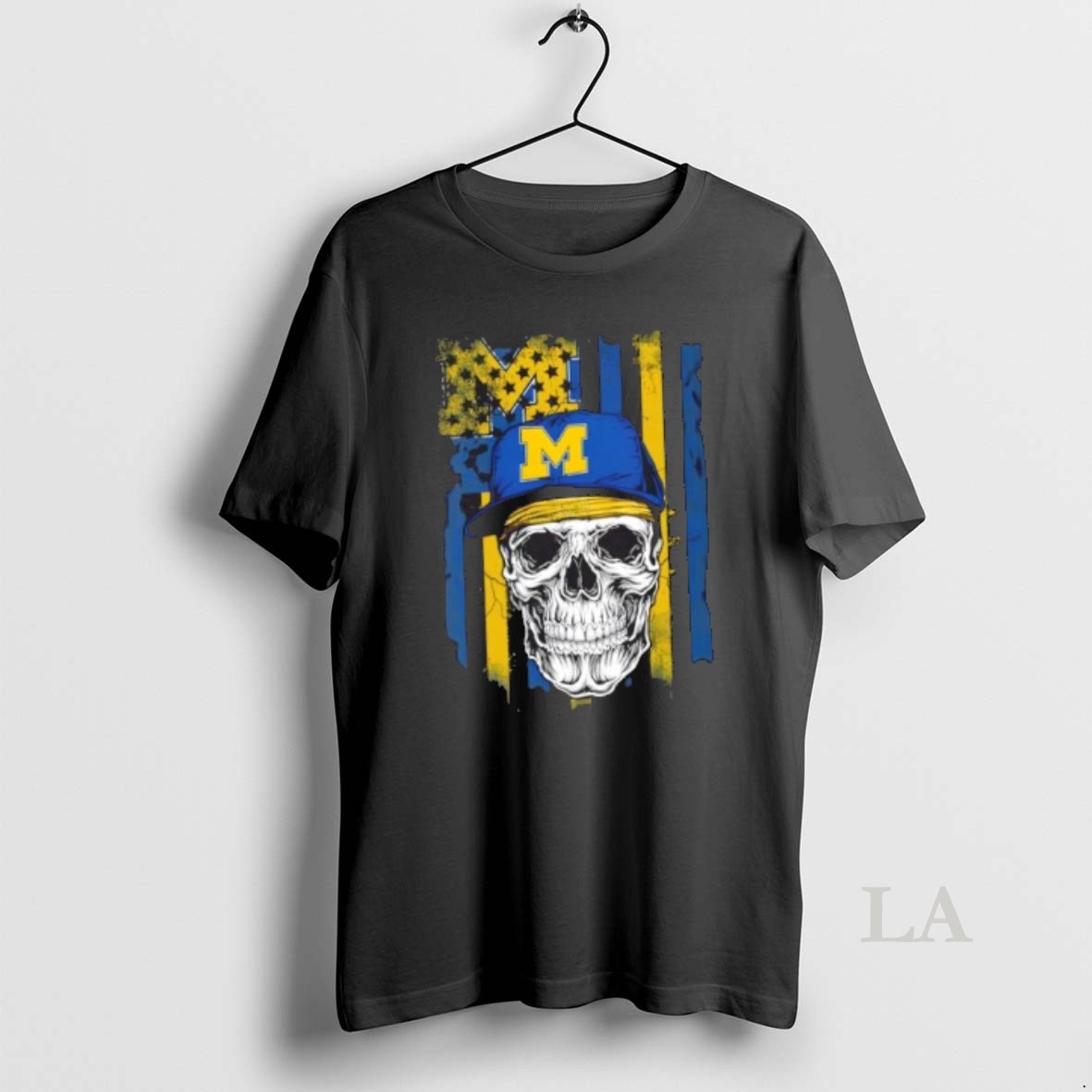 Original Skull Wearing A Cap Michigan Wolverines Us Flag Shirt