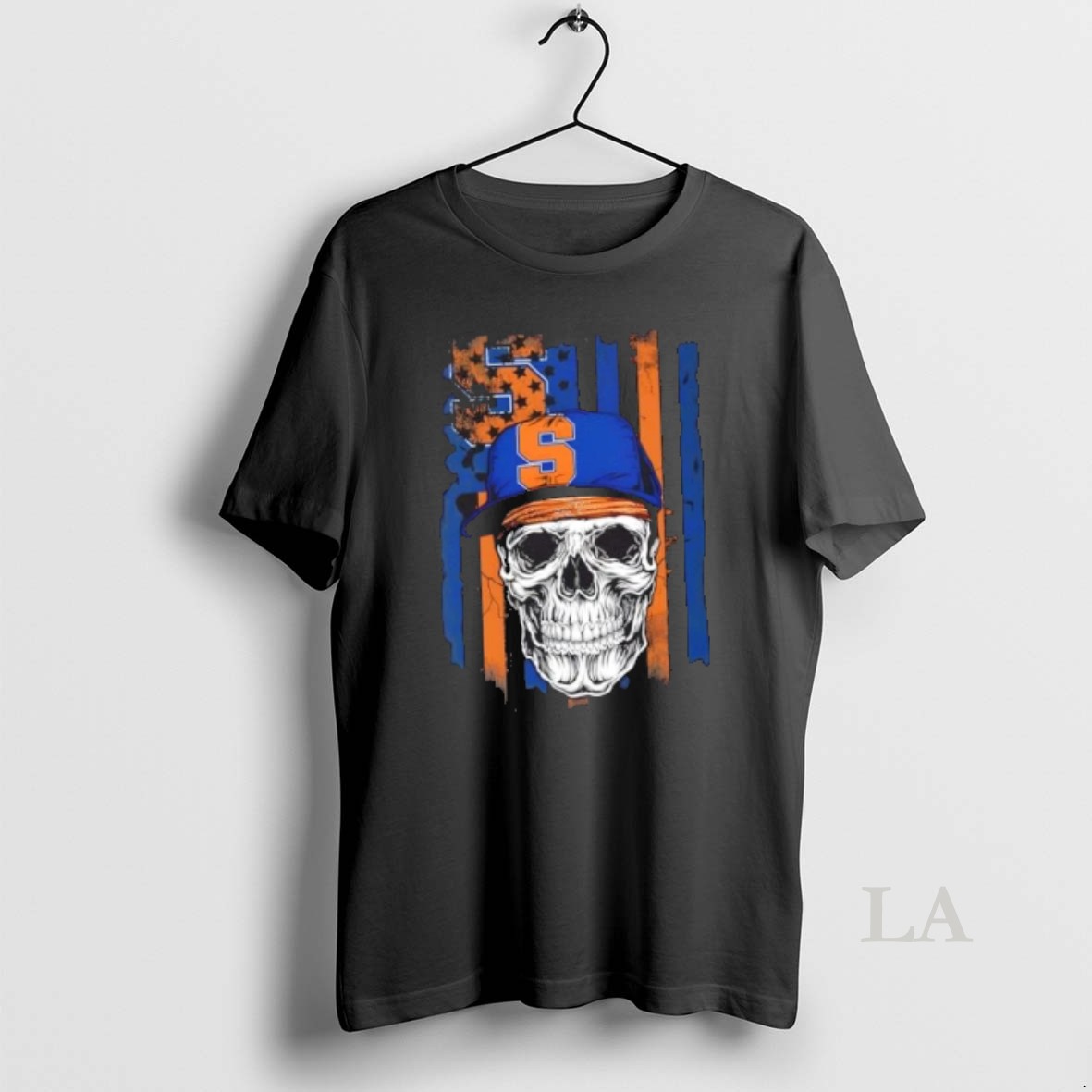 Original Skull Wearing A Cap Syracuse Orange Us Flag Shirt