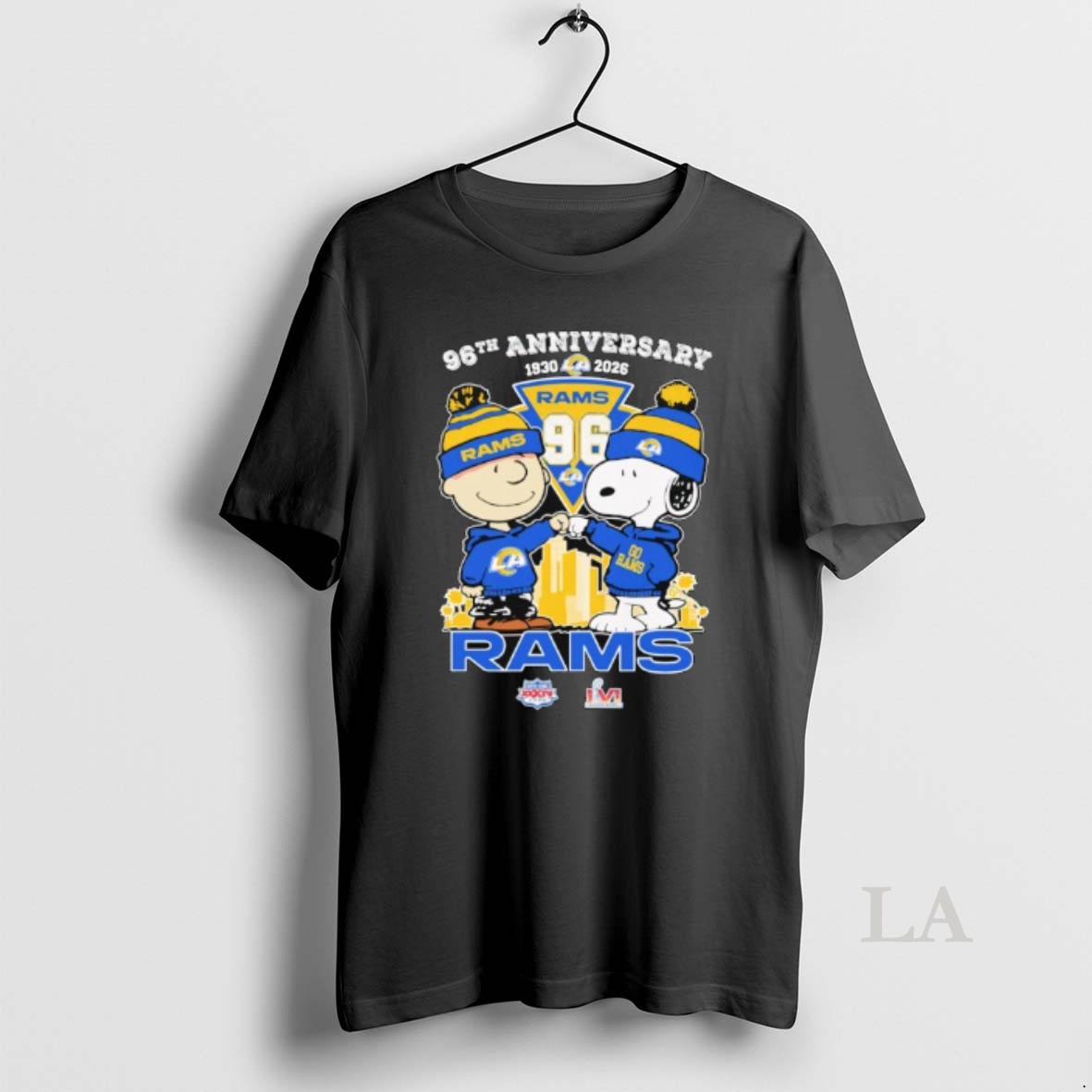Original Snoopy And Charlie Brown Los Angeles Rams 96th Anniversary 1930 2026 Thank You Shirt