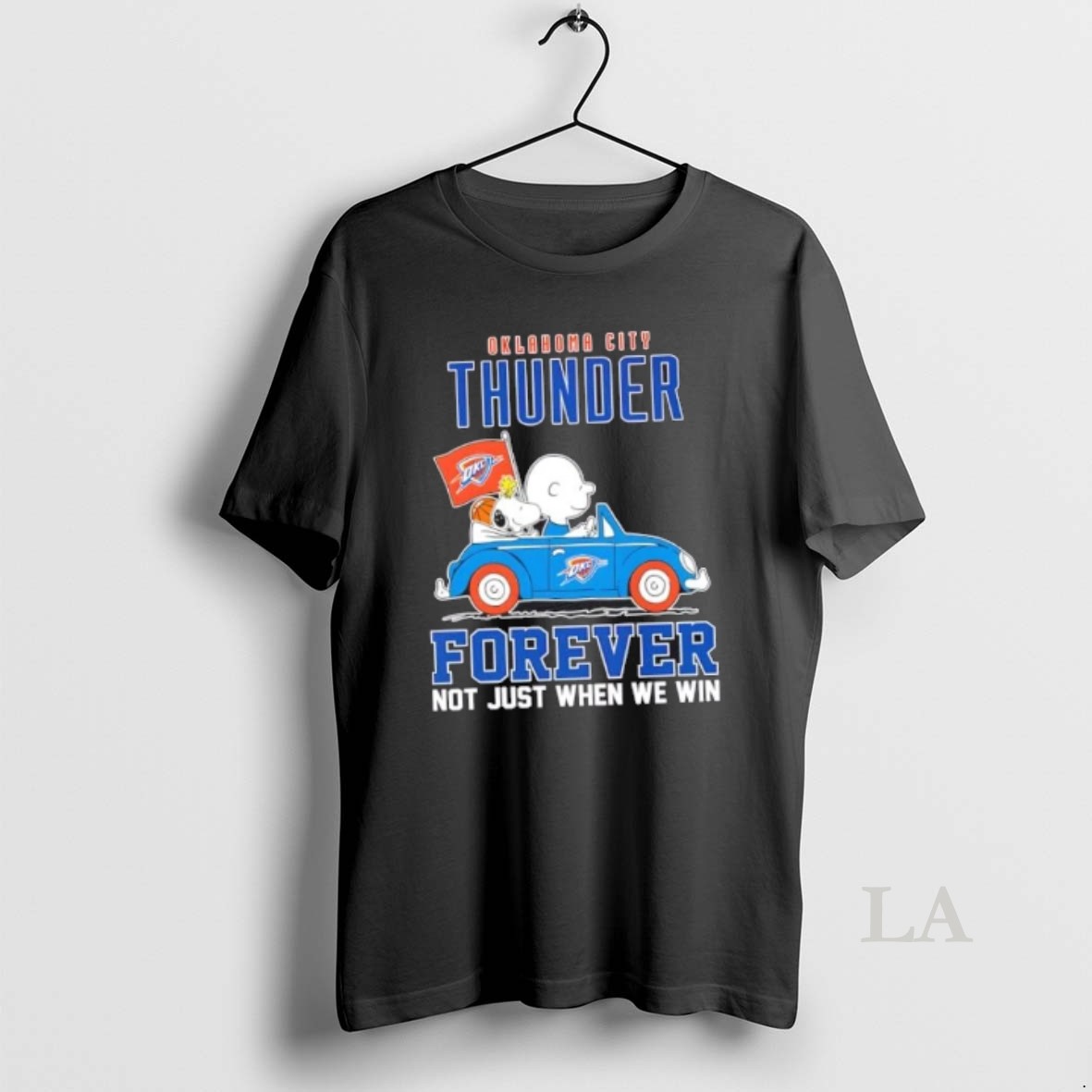 Original Snoopy X Charlie Brown Driving Car Oklahoma City Thunder Forever Not Just When We Win Shirt