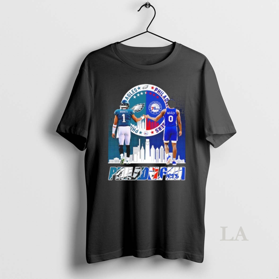 Original Sports In Philadelphia Jalen Hurts Eagles And Tyrese Maxey 76ers City Skyline Shirt