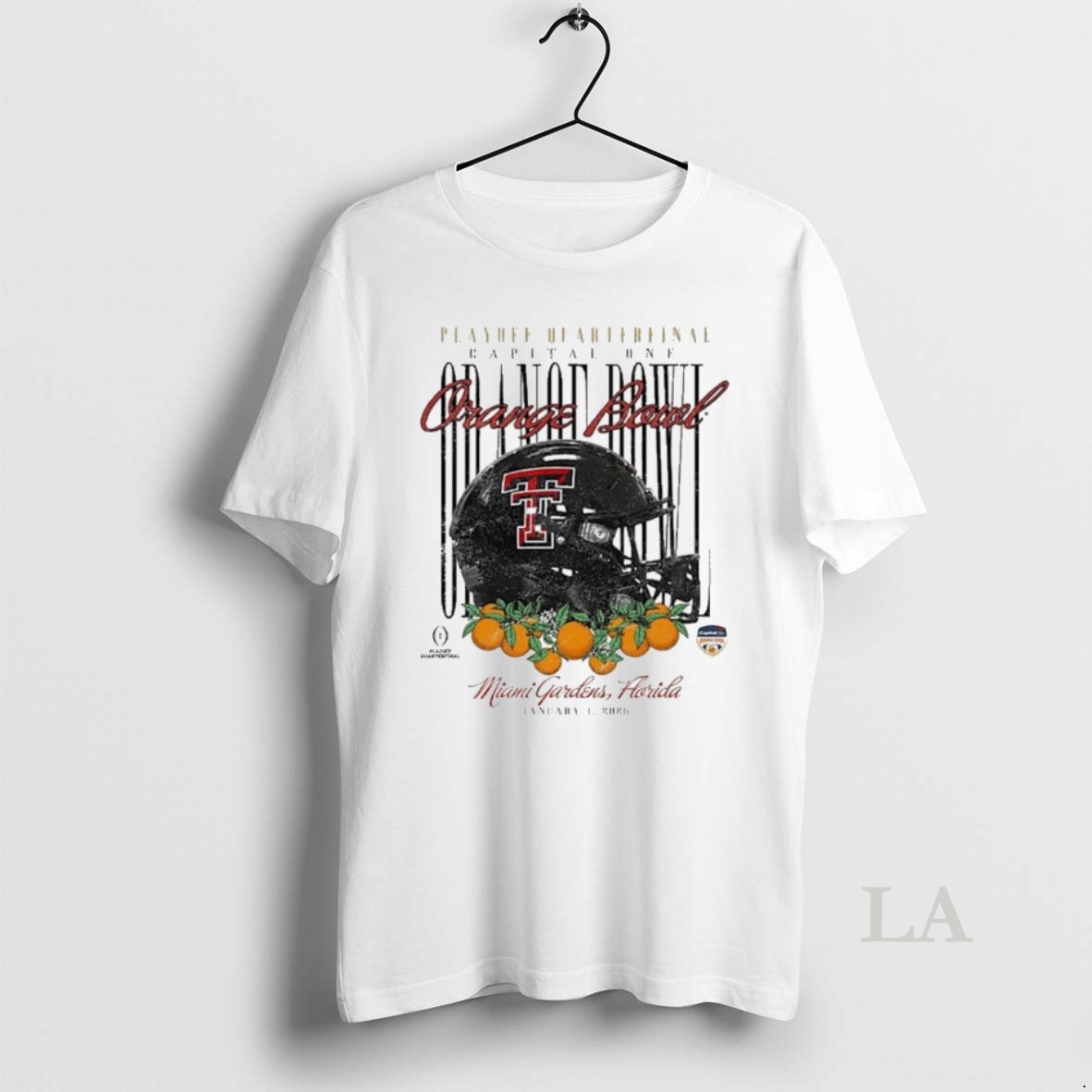 Original Texas Tech Red Raiders Playoff Quarterfinal Capital One Orange Bowl 2026 Miami Gardens Florida Jan 1 2026 Helmet Shirt