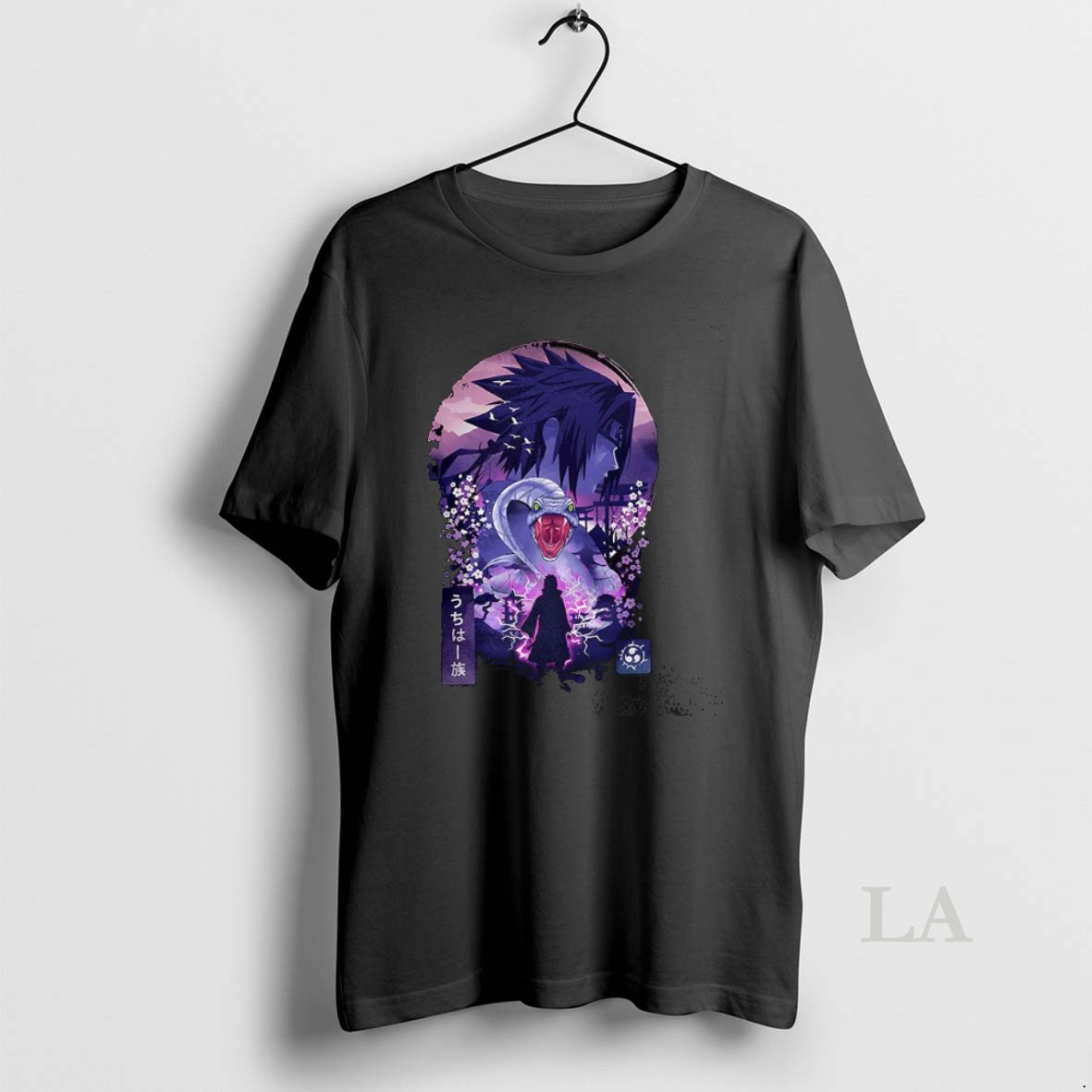 Original Uchiha Sasuke Naruto Anime Silhouette And Aoda Peach Blossom Ukiyo E Shirt
