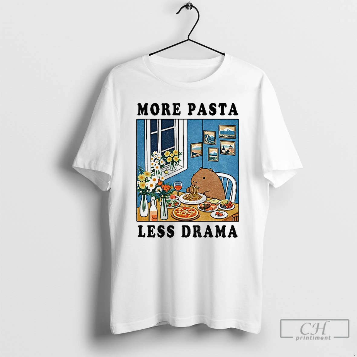 Premium Capybara More Pasta Less Drama T Shirts Sweater Hoodie