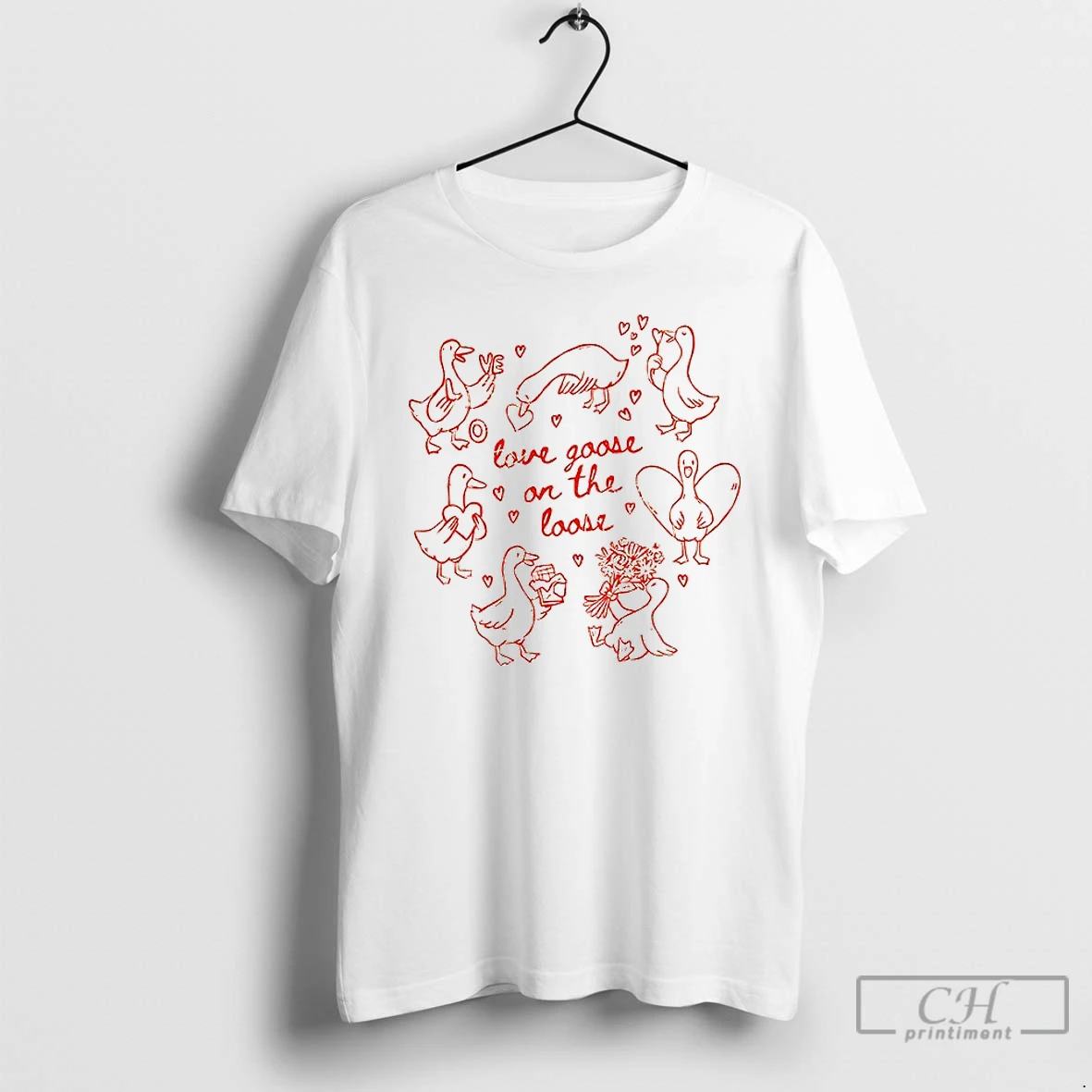 Premium Valentine Goose Love Goose On The Loose T Shirts Sweater Hoodie