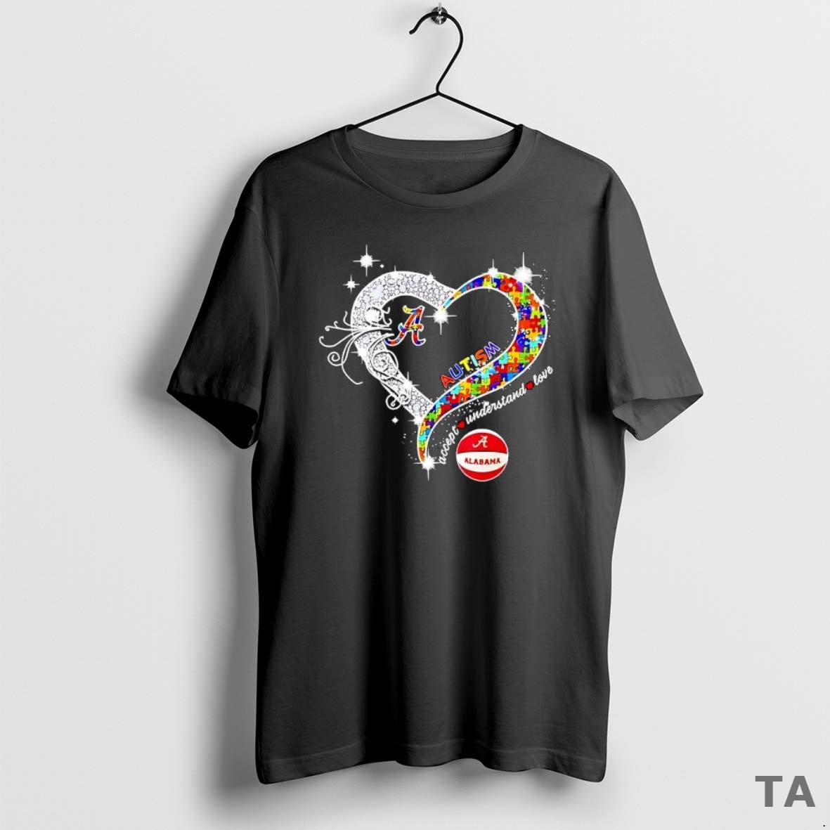 Top Alabama Crimson Tide Autism Accept Understand Love Heart Diamond T Shirt Sweater