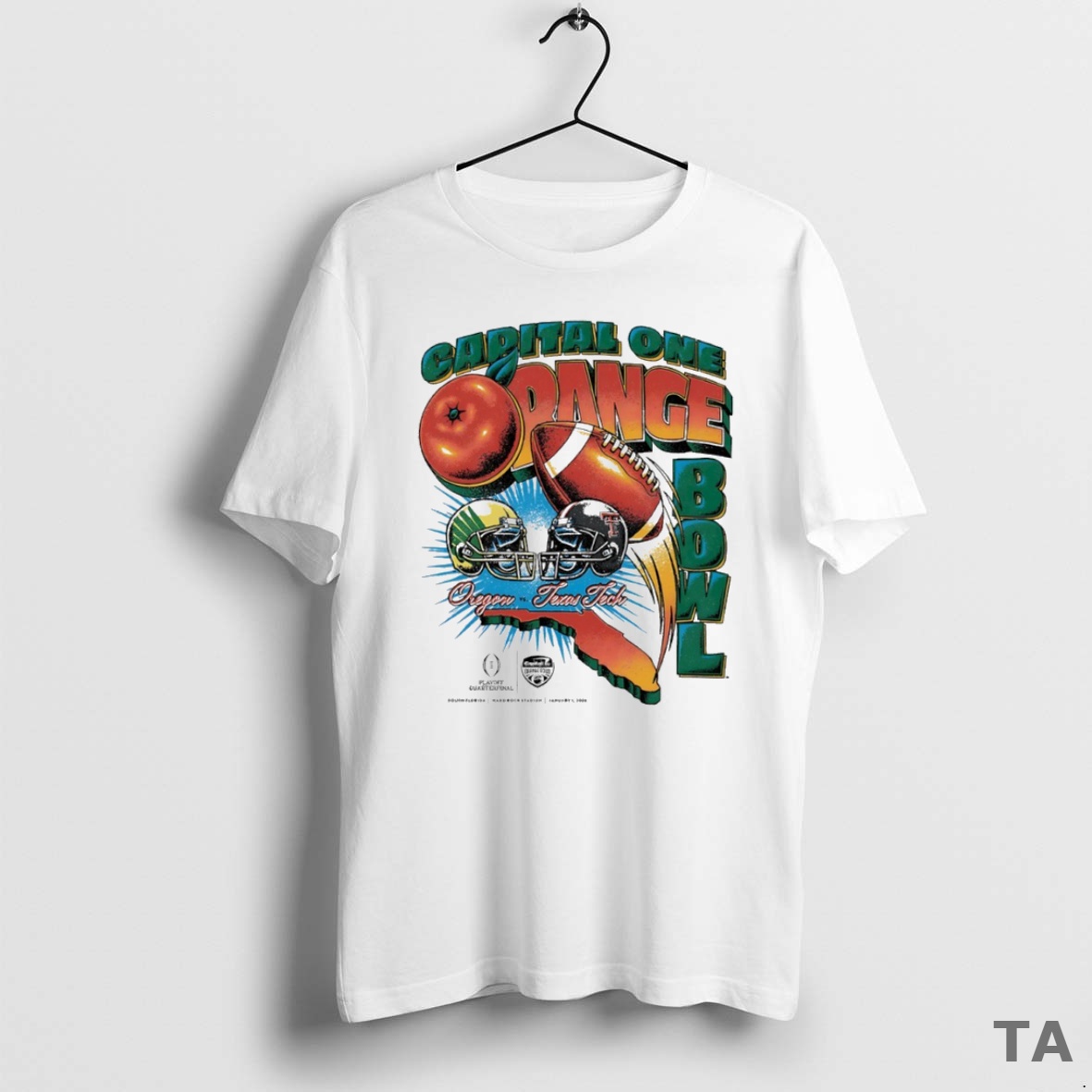 Top Capital One Orange Bowl 2026 Oregon Ducks Vs Texas Tech Red Raiders Matchup Circle T Shirt Sweater