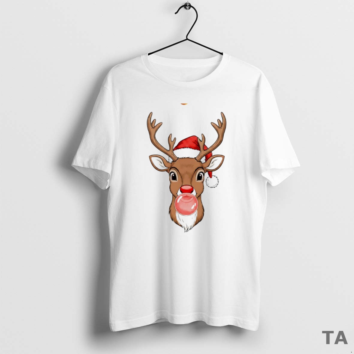 Top Merry Christmas Reindeer Bubble Gum Circle T Shirt Sweater