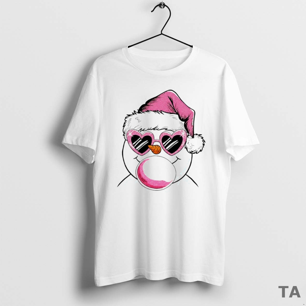 Top Merry Christmas Snowman Bubble Gum Circle T Shirt Sweater