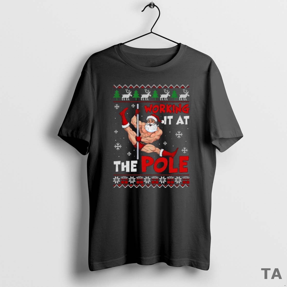 Top Working It At The Pole Santa Dancing Ugly Christmas T Shirt Sweater