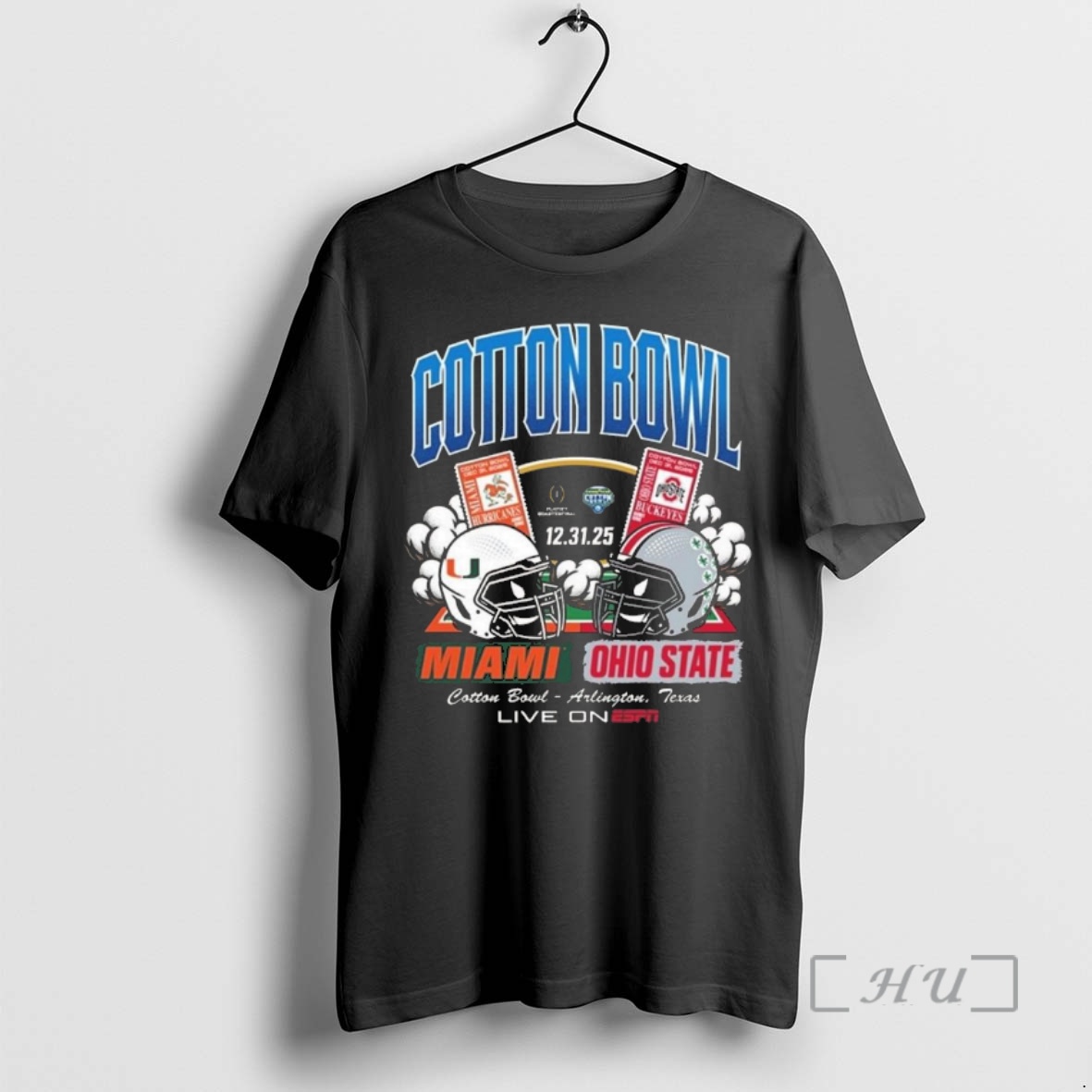 Trending Miami Hurricanes Vs Ohio State Buckeyes 2025 Cotton Bowl Head To Head 12 31 2025 Tickets Helmet Premium T Shirts Sweater Hoodie
