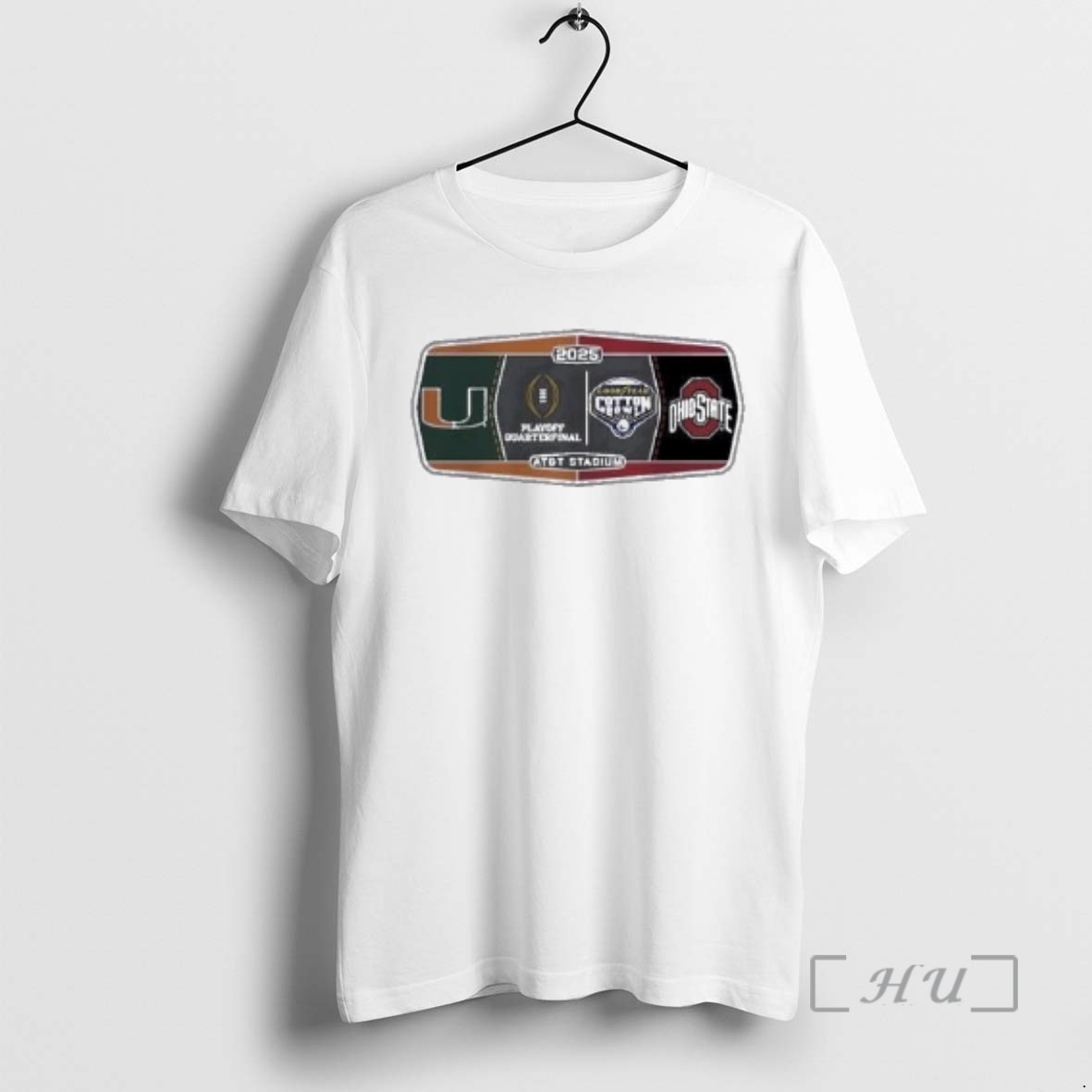 Trending Miami Hurricanes Vs Ohio State Buckeyes 2025 Goodyear Cotton Bowl Playoff Quarterfinal Circle White Premium T Shirts Sweater Hoodie