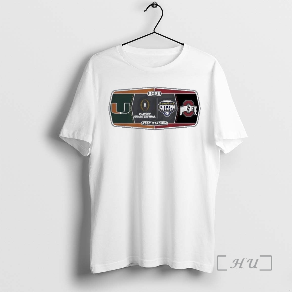 Trending Miami Hurricanes Vs Ohio State Buckeyes 2025 Goodyear Cotton Bowl Playoff Quarterfinal Premium T Shirts Sweater Hoodie