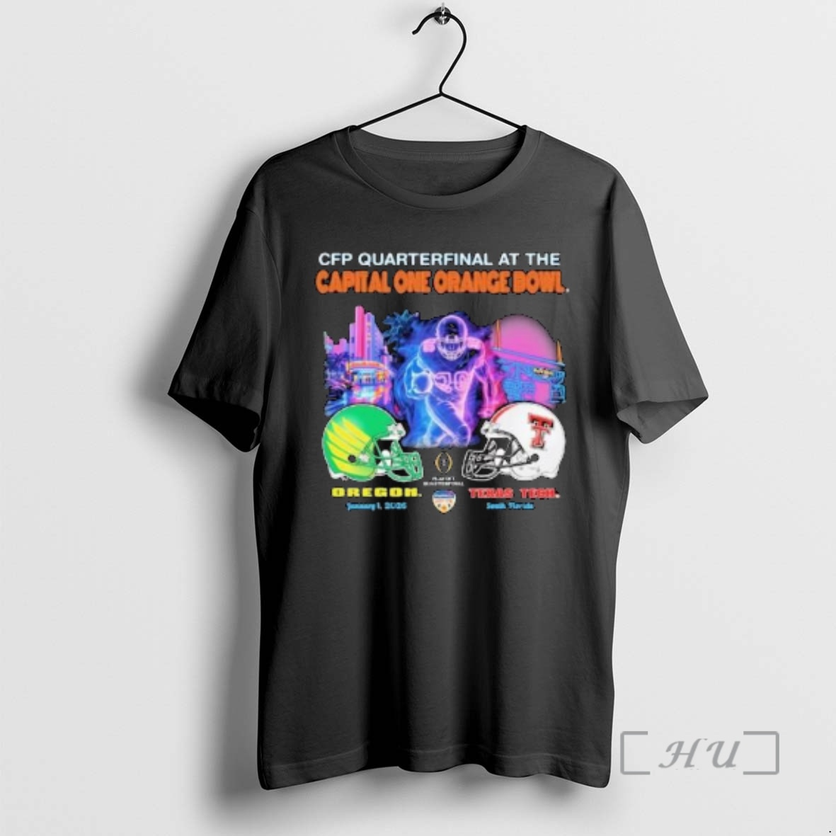 Trending Oregon Ducks Vs Texas Tech Red Raiders 2026 One Orange Bowl Matchup Helmet Circle Black Premium T Shirts Sweater Hoodie