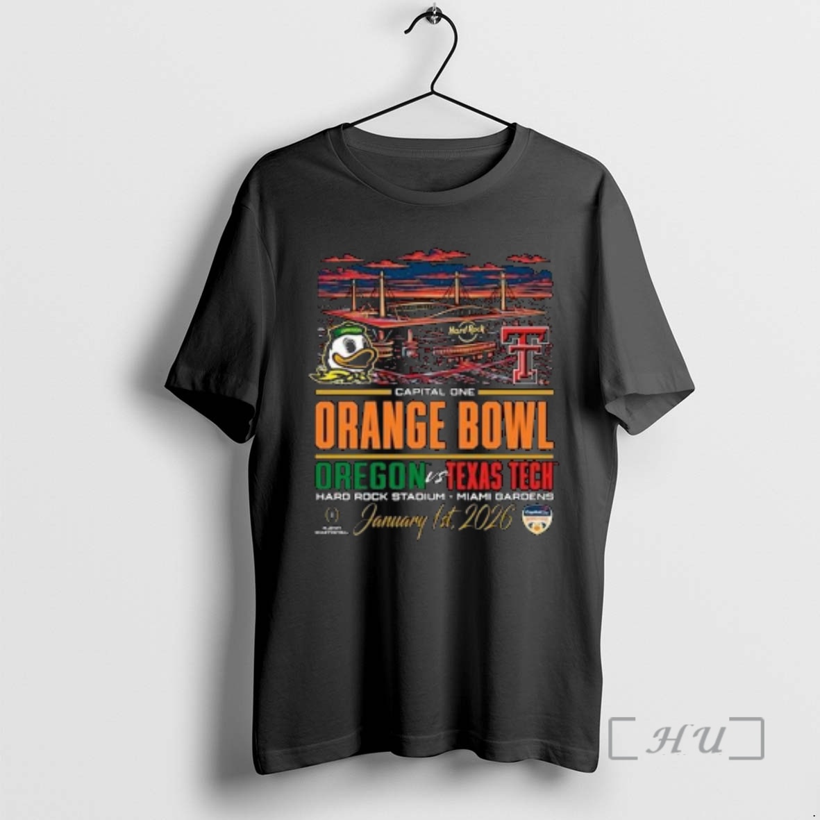 Trending Oregon Ducks Vs Texas Tech Red Raiders Capital One Orange Bowl Hard Rock Stadium Miami Gardens January 1st 2026 Circle Black Premium T Shirts Sweater Hoodie