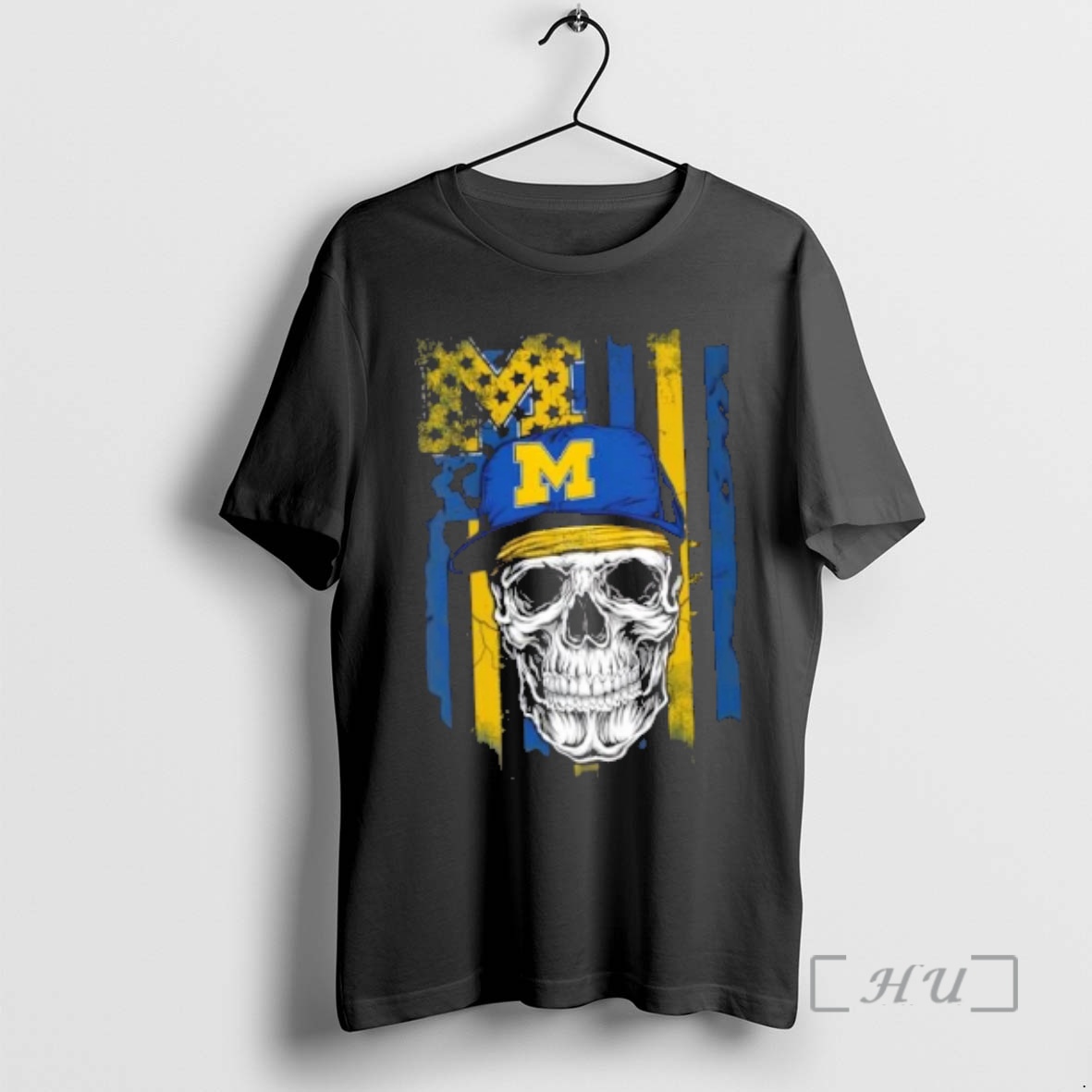 Trending Skull Wearing A Cap Michigan Wolverines Us Flag Premium T Shirts Sweater Hoodie