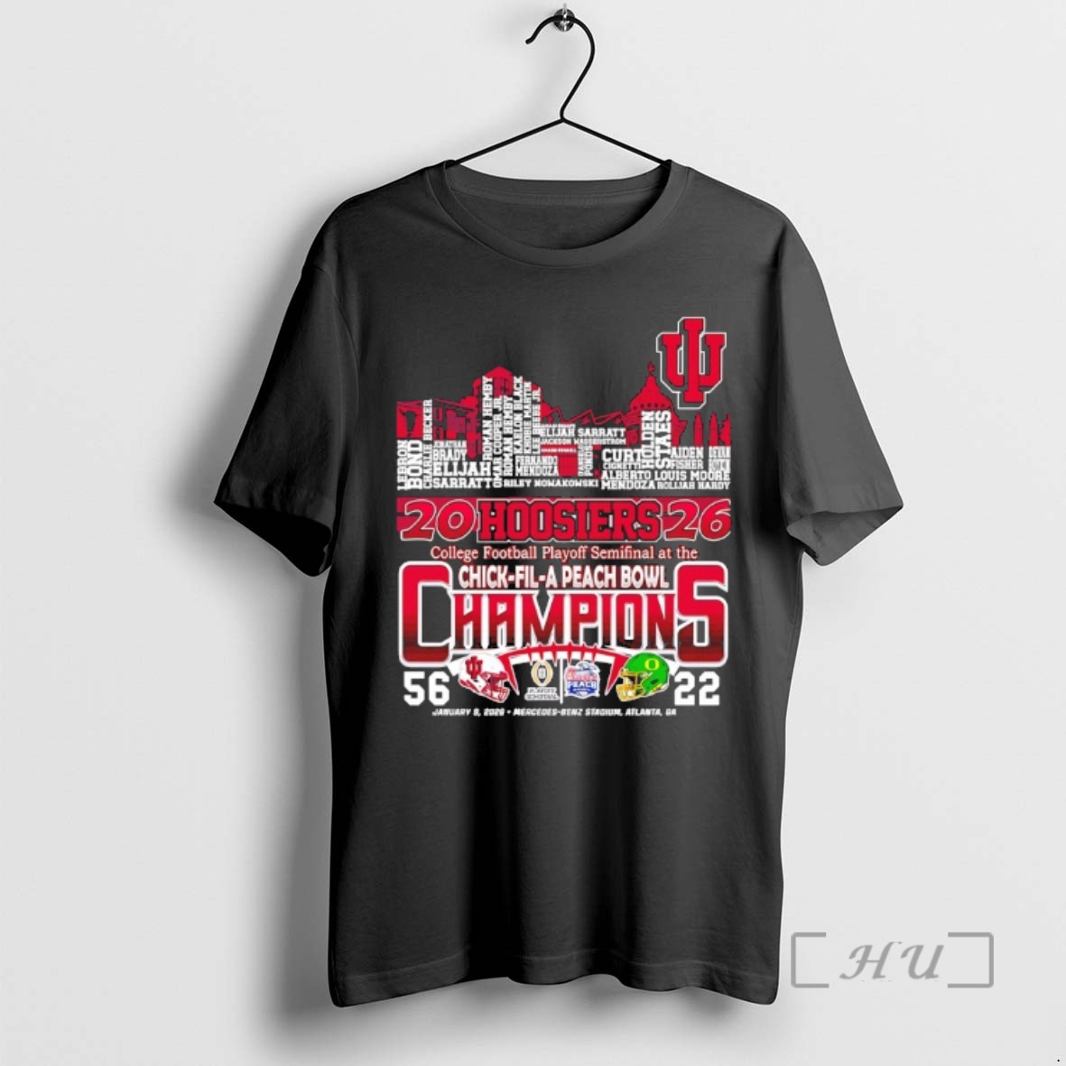 Officials 2026 College Football Playoff Semifinal At The Chick Fil A Peach Bowl Champions Indiana Hoosiers All Names City Skyline Premium T Shirts Sweater Hoodie