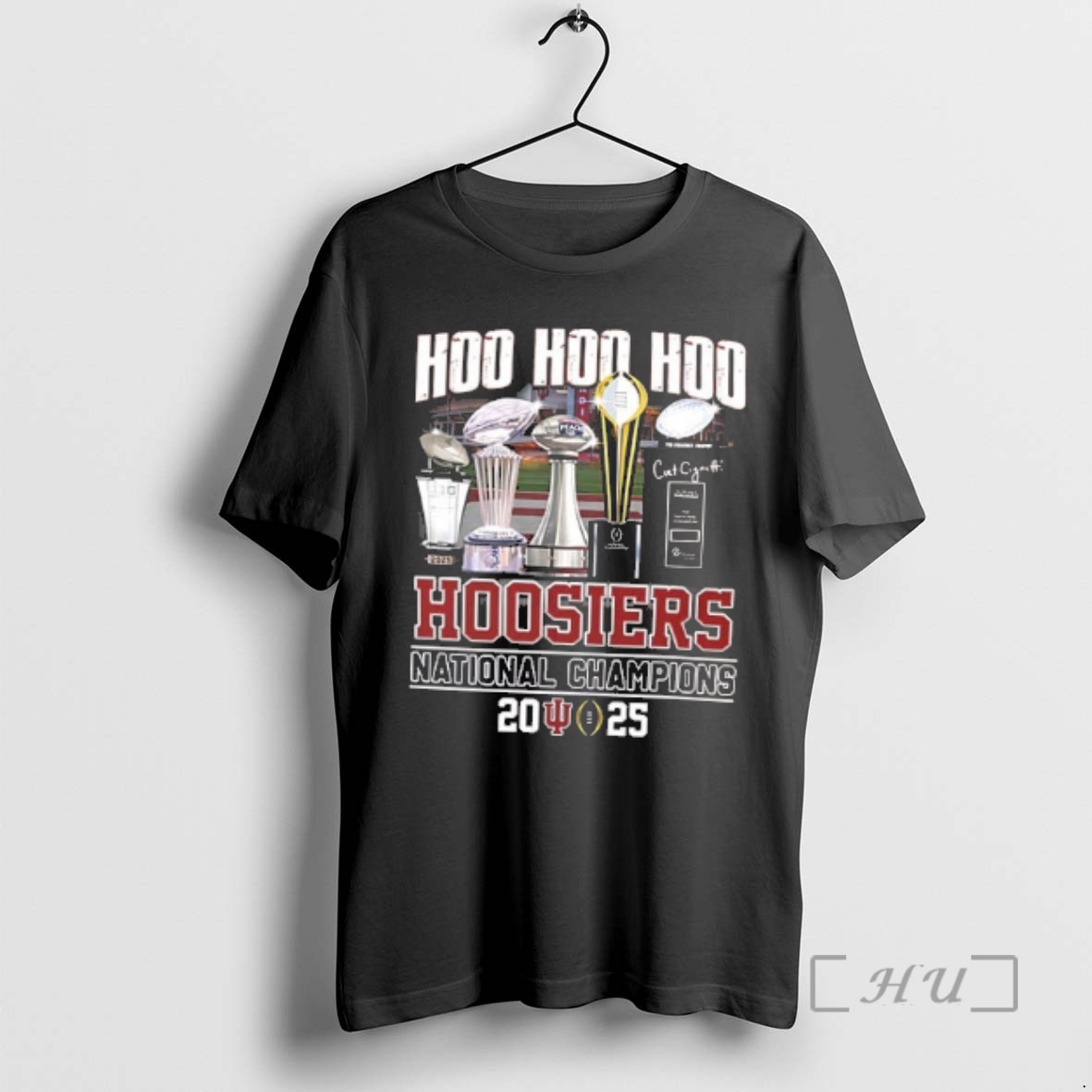 Trending Indiana Hoosiers Hoo Hoo Hoo Undefeated 16 0 Win 2026 National Champions Trophy 2 Sided Premium T Shirts Sweater Hoodie