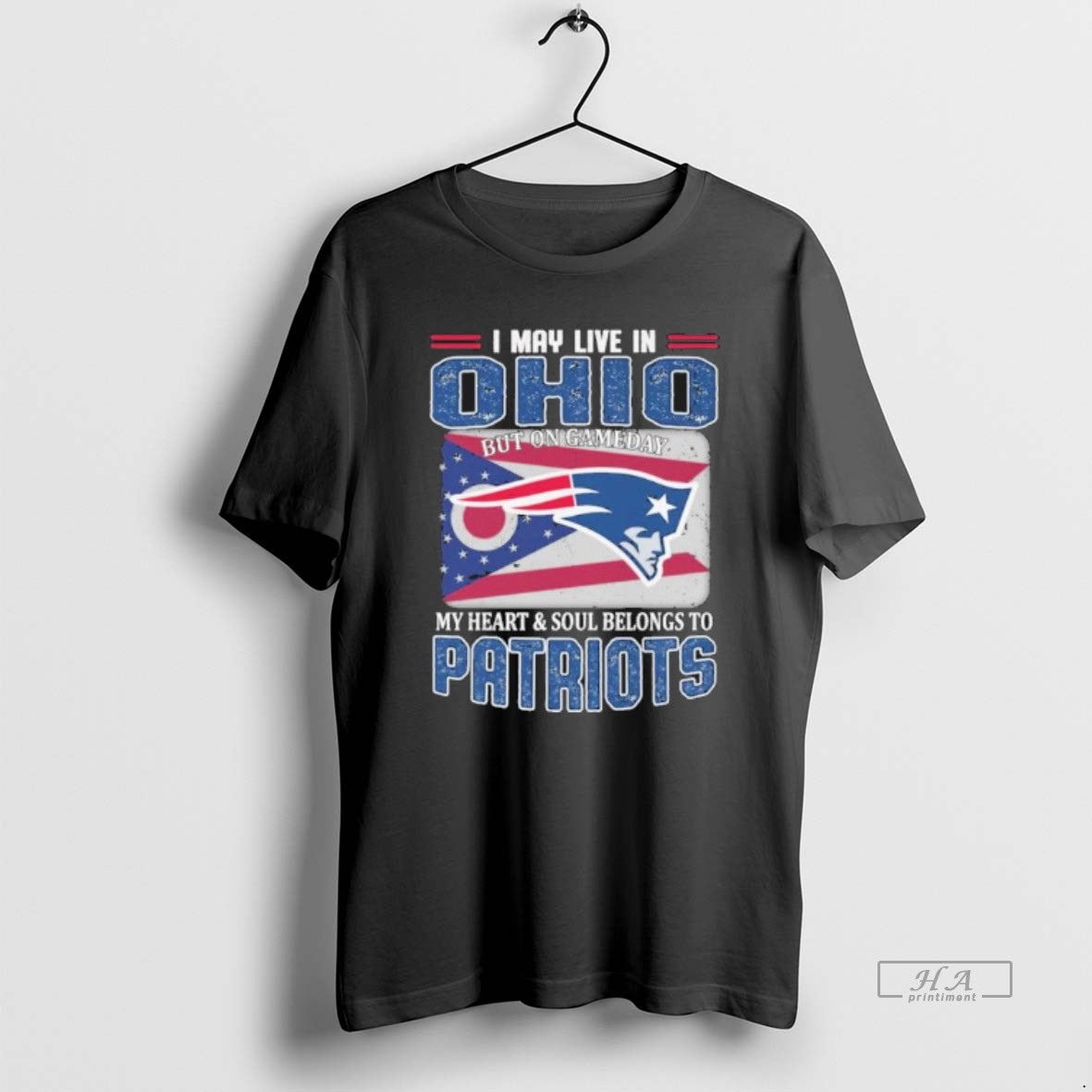 Trendy Official I May Live In Ohio But On Game Day My Heart And Soul Belongs To New England Patriots T Shirt