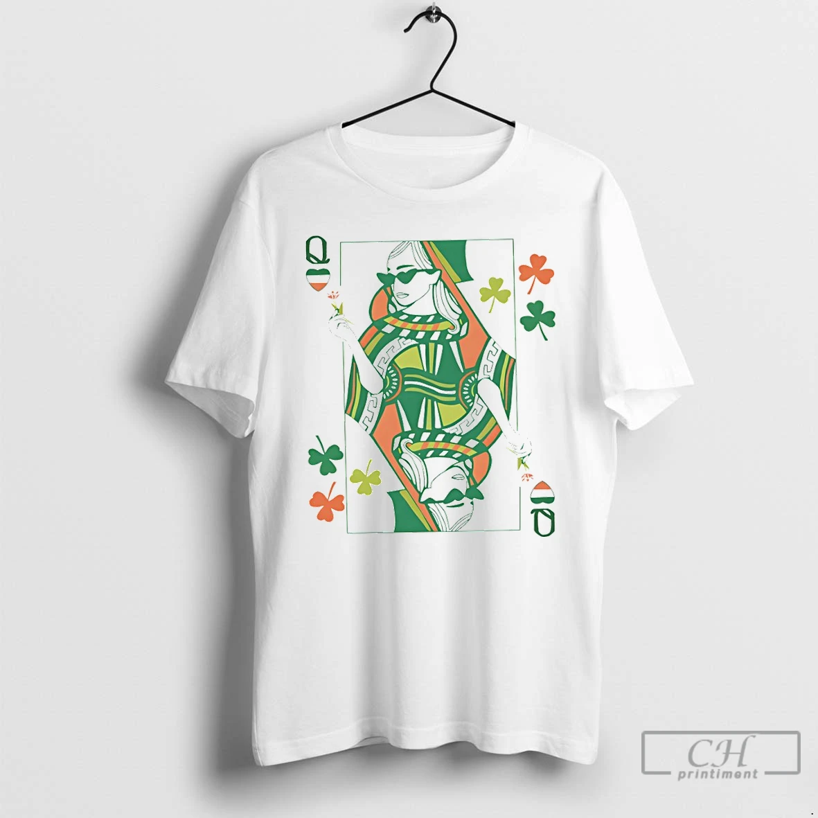 Classic Queen Of Hearts Shamrock Irish St Patricks Day T Shirts Sweater Hoodie
