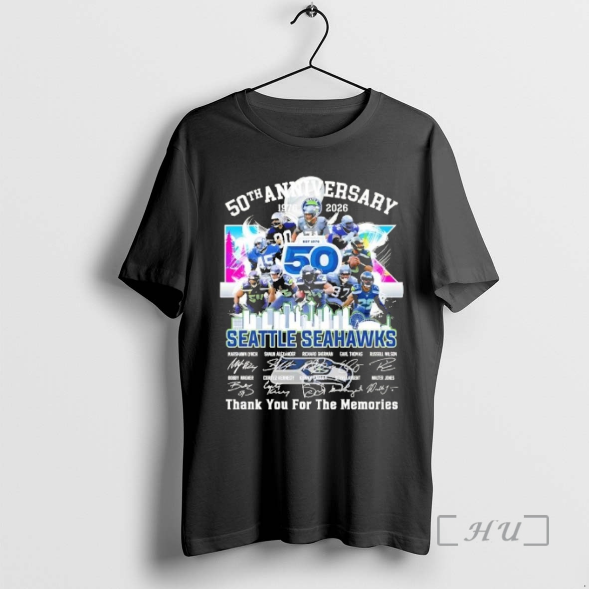 Officials 50th Anniversary 1976 2026 Seattle Seahawks Marshawn Lynch And Players Thank You For The Memories Signatures Premium T Shirts Sweater Hoodie