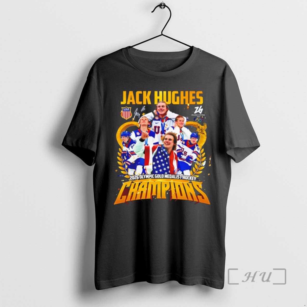 Officials Jack Hughes Team Usa Hockey American Flag Olympic 2026 Gold Medalist Hockey Champions Premium T Shirts Sweater Hoodie