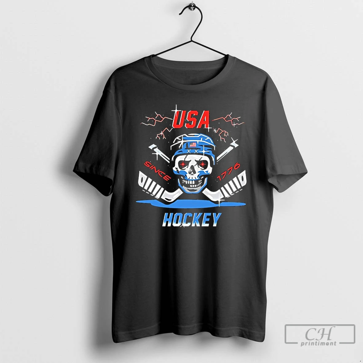 Classic Usa Hockey Skull Since 1776 T Shirts Sweater Hoodie