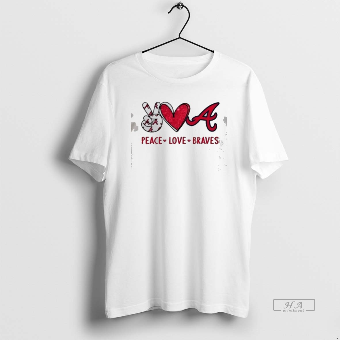 Official Peace Love Braves Atlanta Baseball Fan Graphic T Shirt