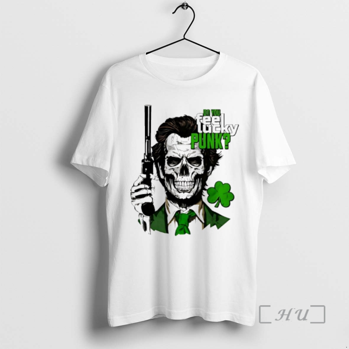 Officials Skull Holding Gun Do You Feel Lucky Punk Shamrock Premium T Shirts Sweater Hoodie