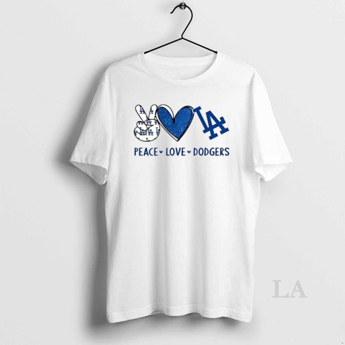 Original Peace Love Dodgers Los Angeles Blue Heart Baseball Shirt