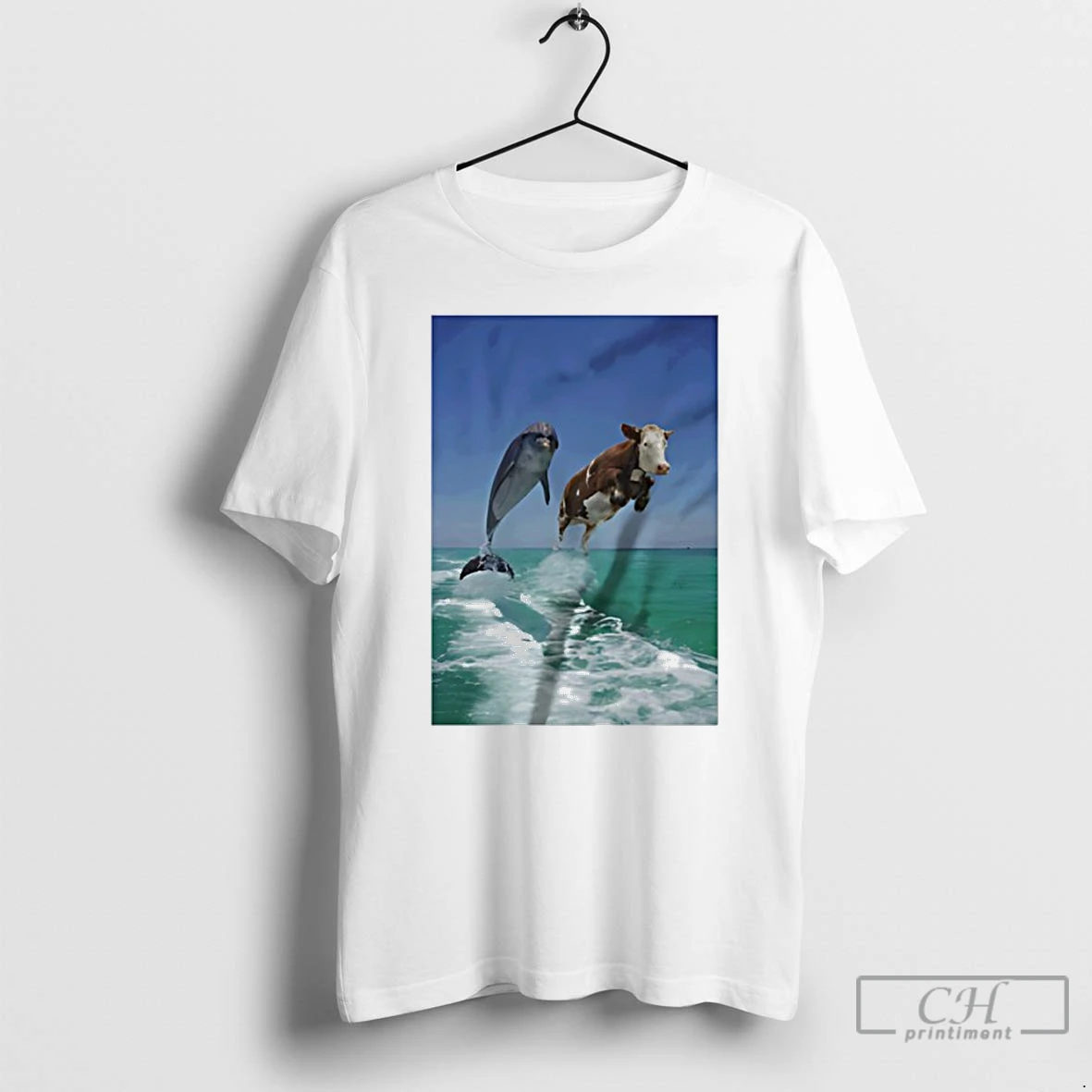 Classic Cow And Dolphin Jumping Out Of Water T Shirts Sweater Hoodie