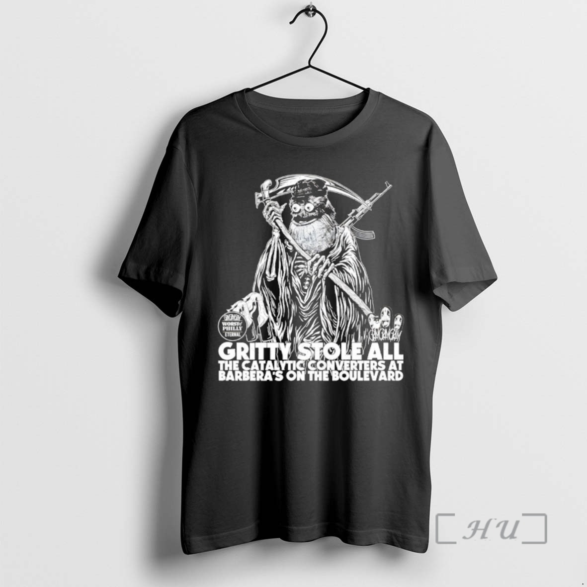 Officials Gritty Death Philadelphia Flyers Hockey Mascot Stole All The Catalytic Converters Premium T Shirts Sweater Hoodie