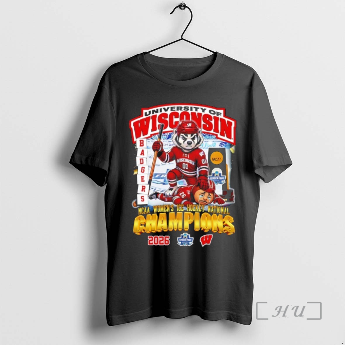 Officials University Of Wisconsin Ncaa Womens Ice Hockey National Champions 2026 Mascot Premium T Shirts Sweater Hoodie