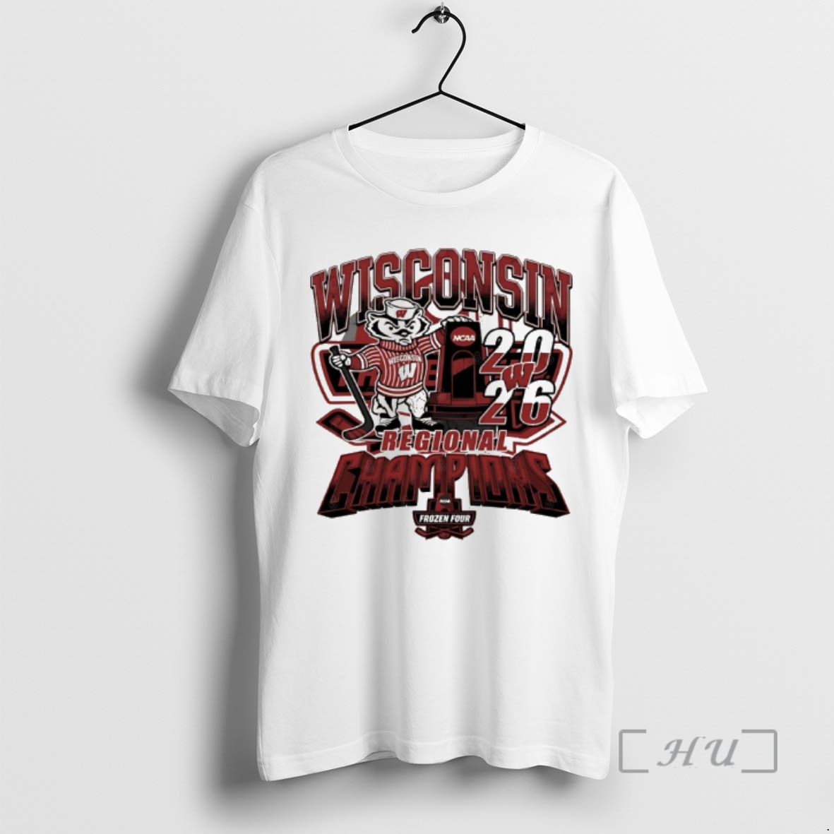 Officials Wisconsin Badgers 2026 Ncaa Mens Hockey Regional Champions Mascot Trophy Premium T Shirts Sweater Hoodie