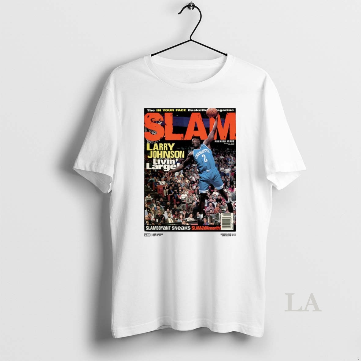 Original 2026 Slam Cover Larry Johnson The In Your Face Basketball Magazine Livin Large Shirt