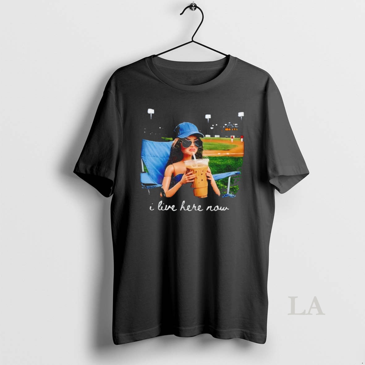 Original Barbie Drink Coffee Meme I Live Here Now Ballfield Dark Shirt