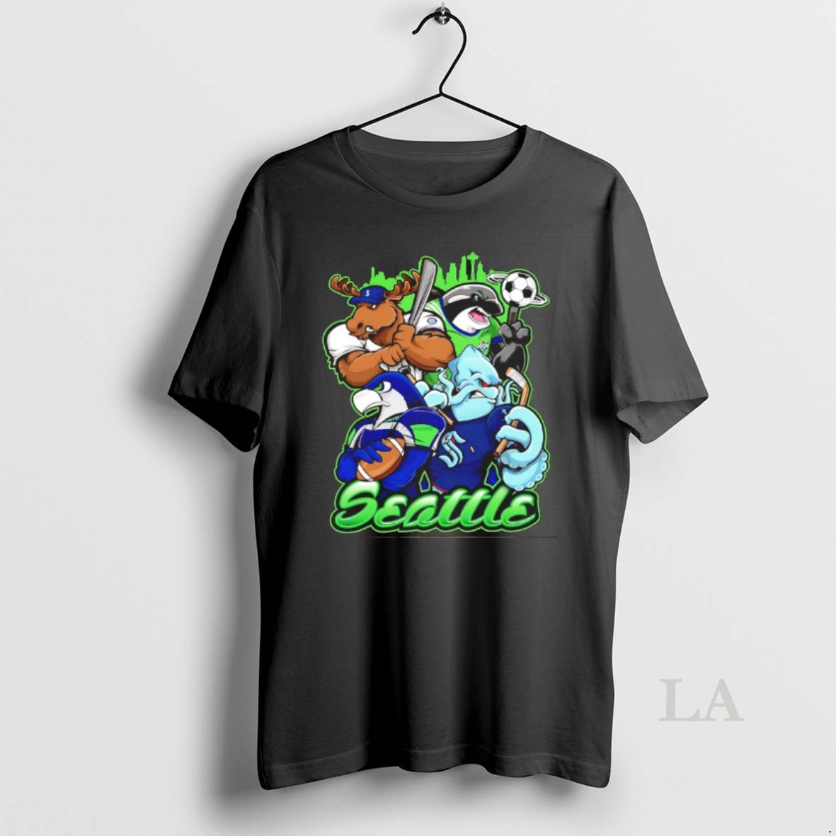 Original Seahawks Kraken Sounders And Mariners Seattle City Skyline Mascot Shirt
