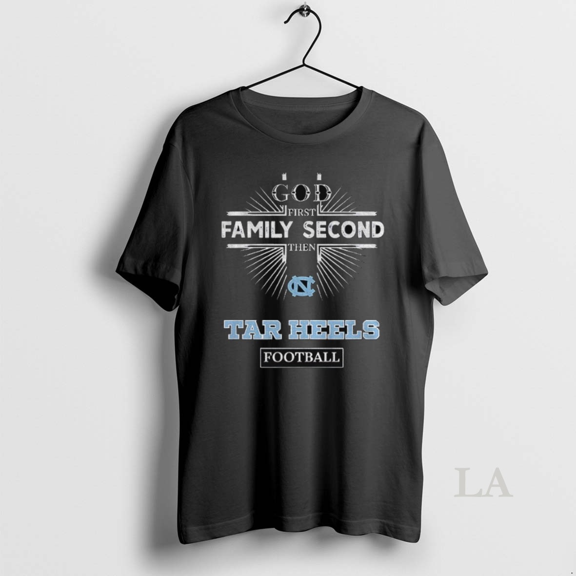 Original Zyuksrrn God First Family Second Then North Carolina Tar Heels Football Shirt